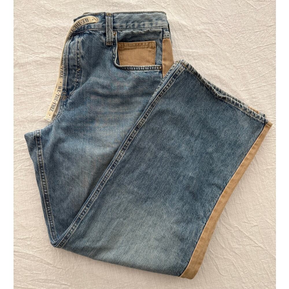 Free People We the Free Zambi Slouchy Straight Leg Blue Jeans Button fly size 30